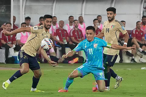 Sunil Chhetri vies for the ball